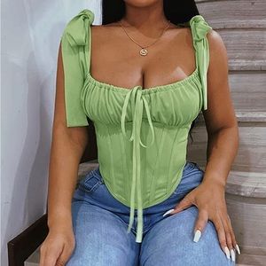 Light Green Corset Top with Tie Shoulders